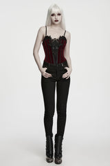 velvet lace gothic corset with black embroidery and luxurious velvet texture