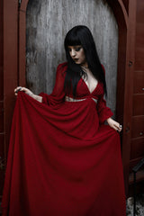 deep v-neck dark red dress
