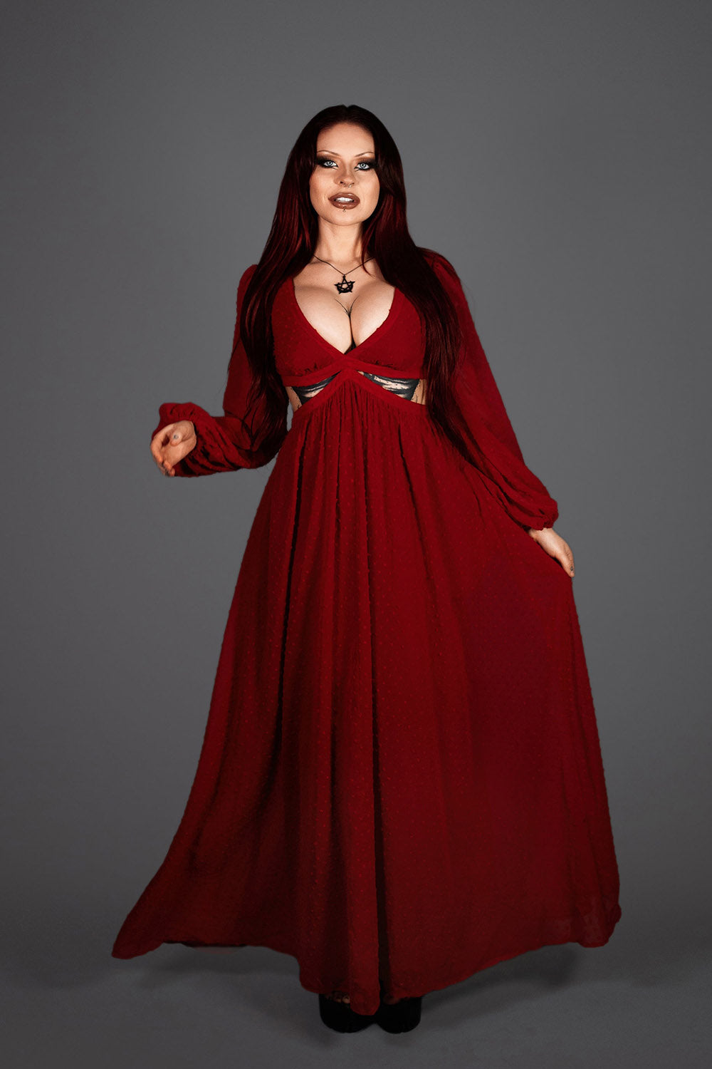 romantic goth dark red dress