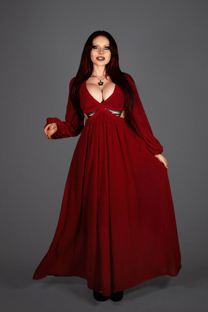 romantic goth dark red dress