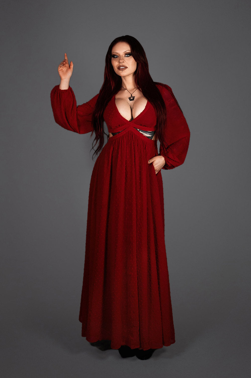 maxi length dark red dress