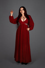 maxi length dark red dress
