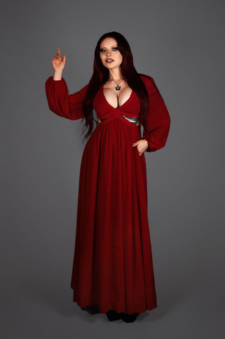 maxi length dark red dress