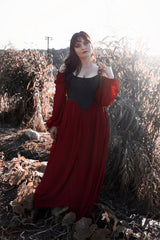 lively ghosts witchy maxi length dark red dress