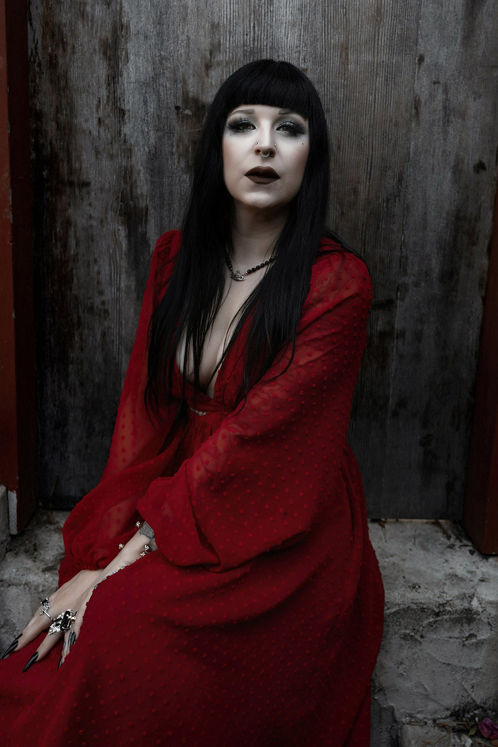 dark red dress with cutouts
