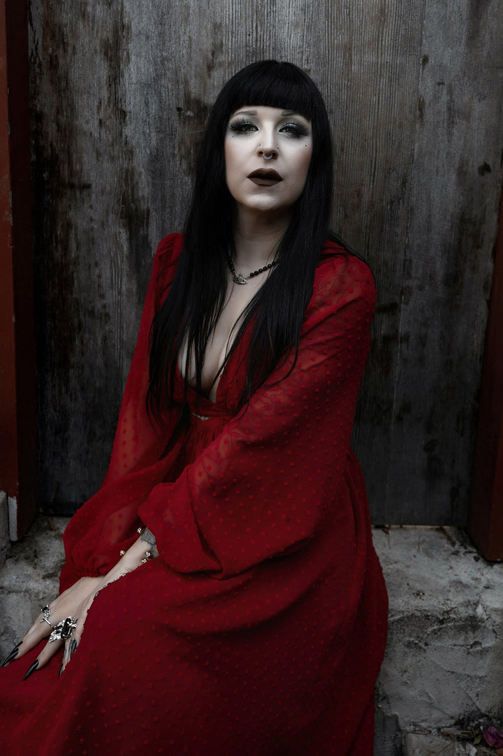 dark red dress with cutouts