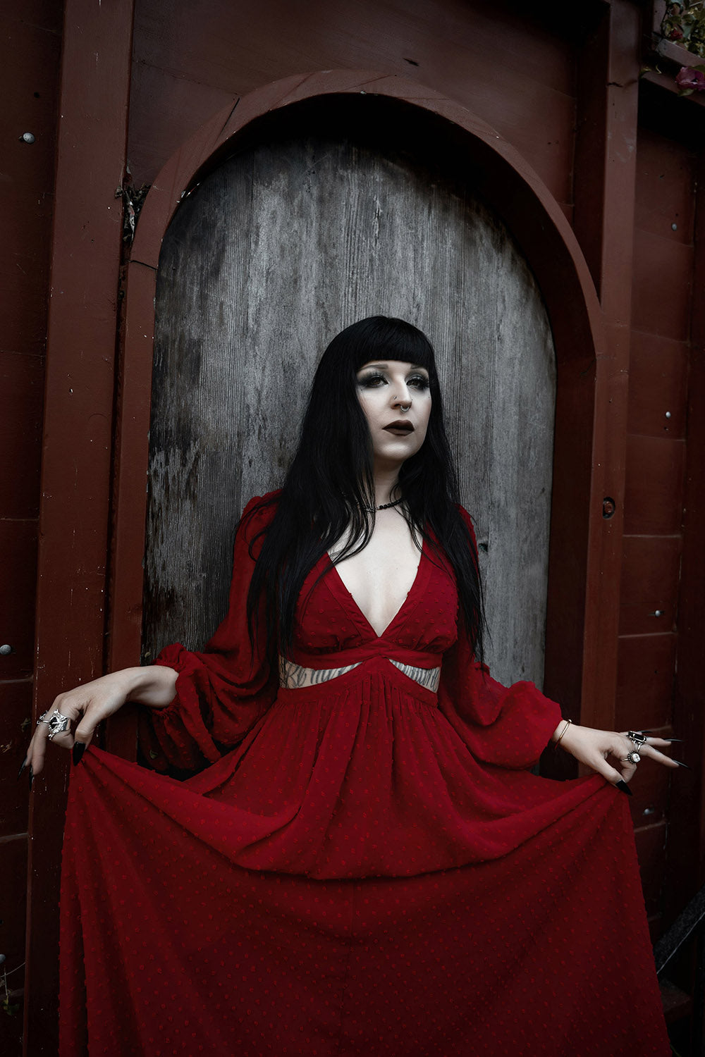 long dark red dress