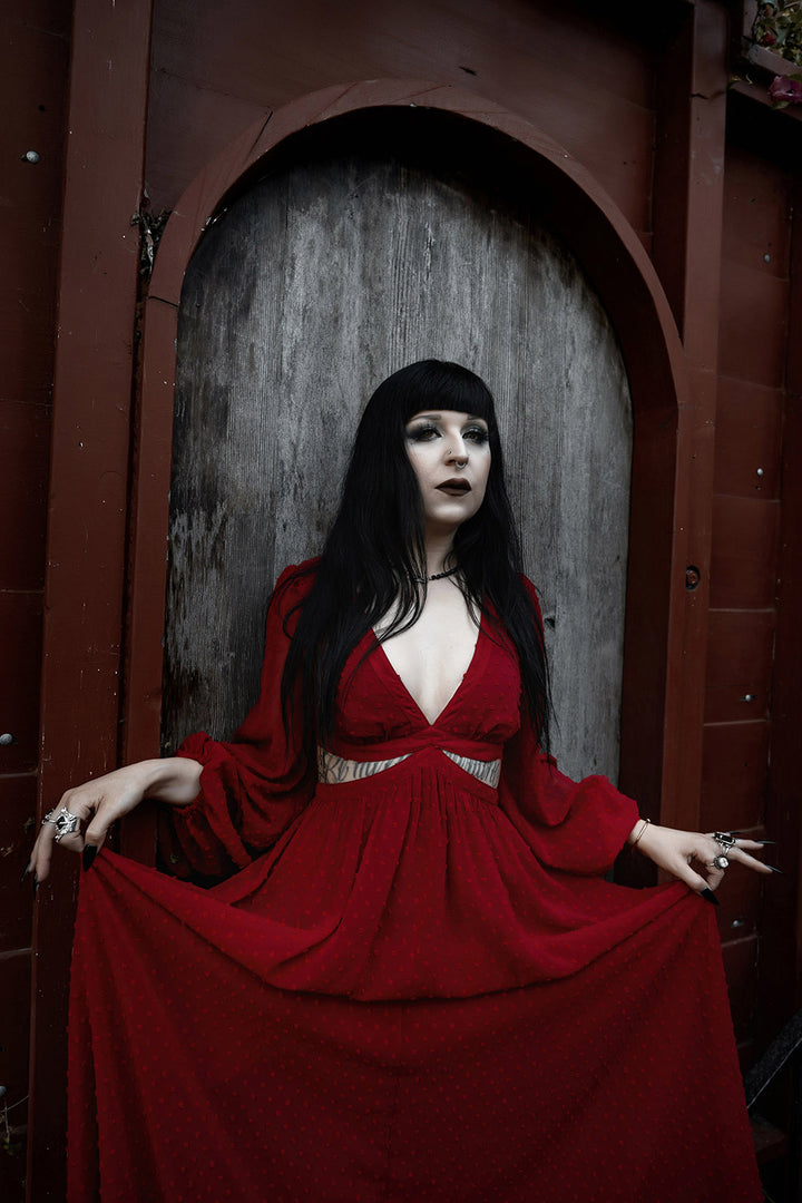 long dark red dress