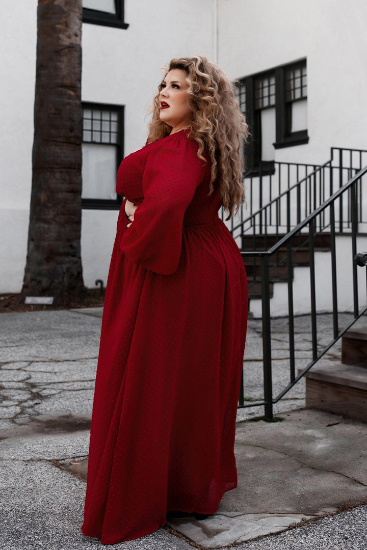 plus size maxi length dark red dress