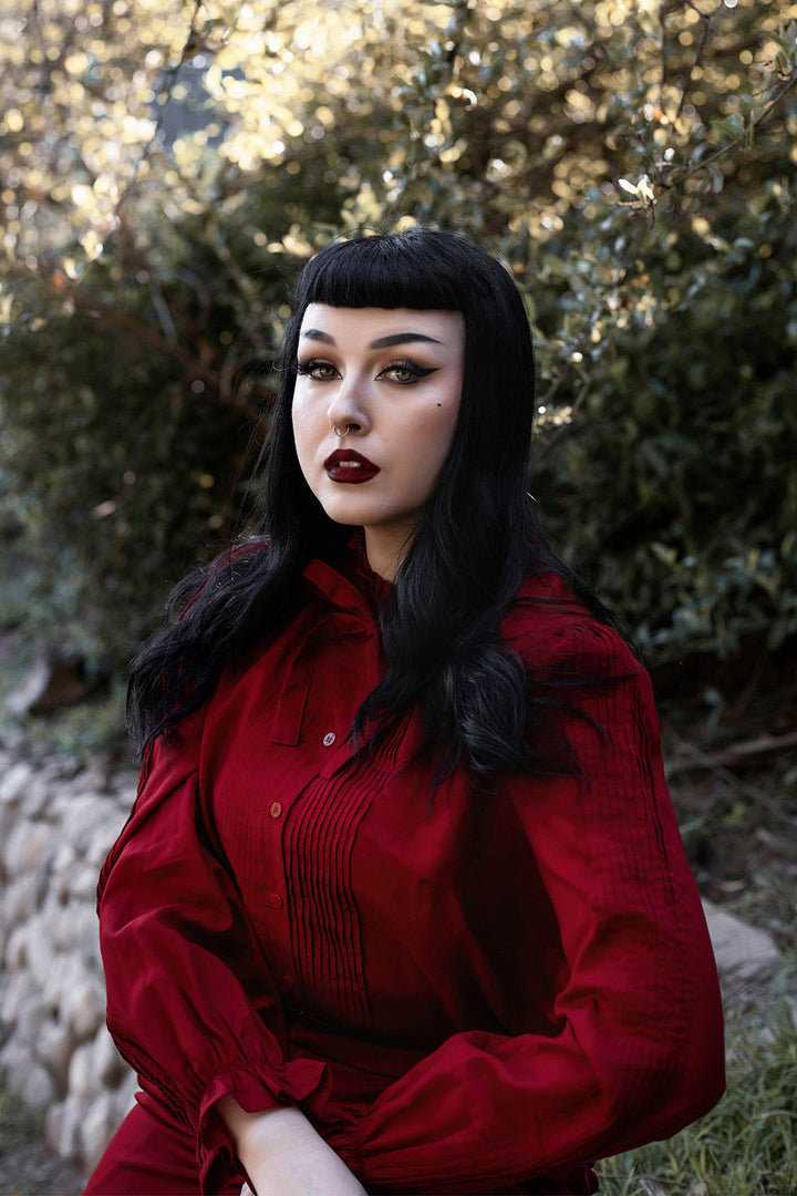 womens red long sleeve goth blouse