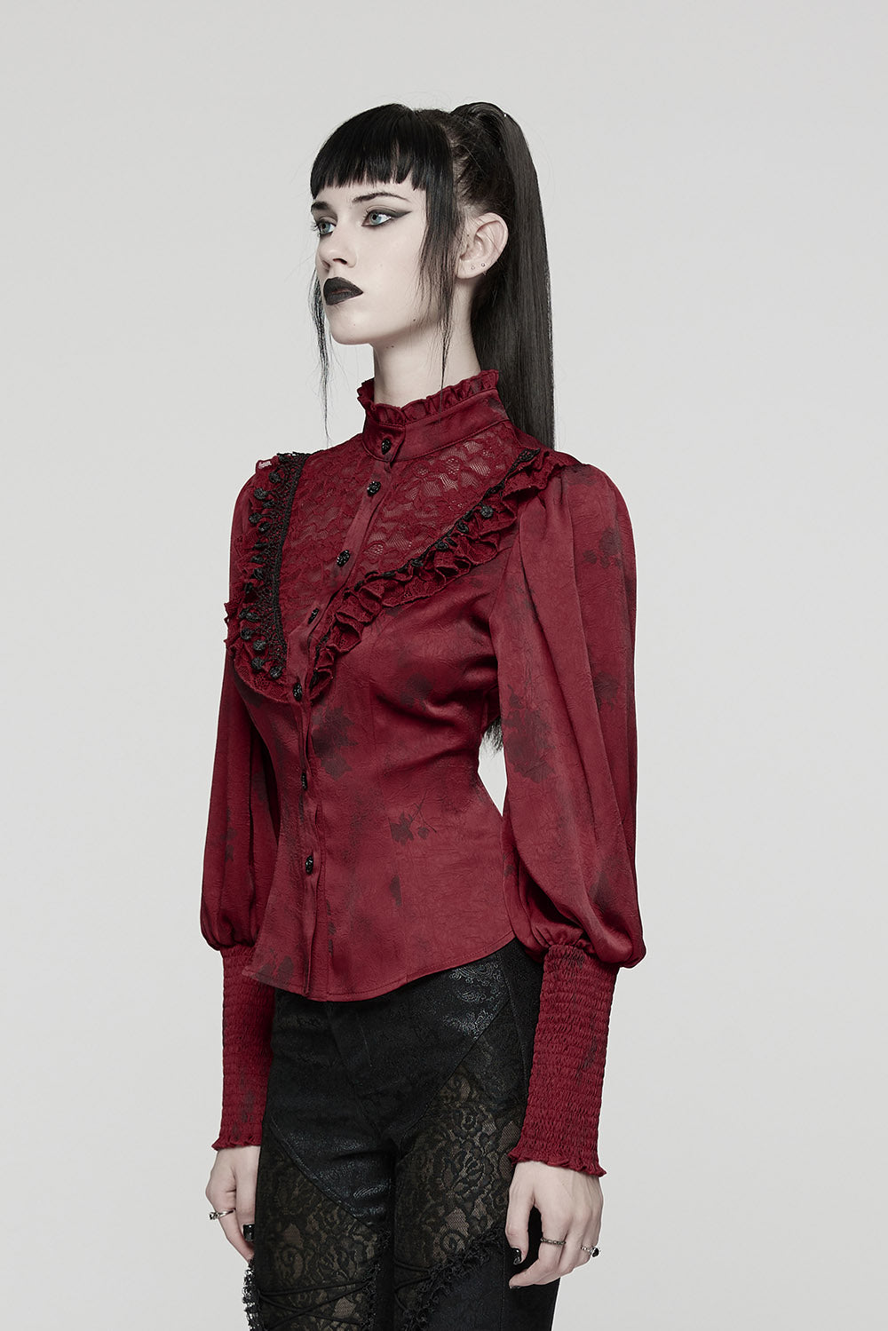 ruffled collar satin top