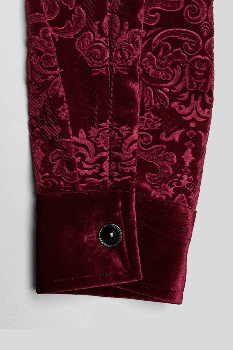 victorian long sleeve button Down mens red damask shirt