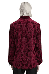 long sleeve button Down mens red damask shirt