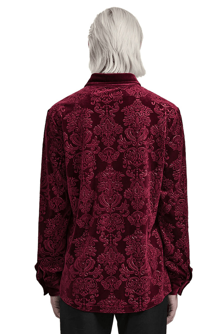 long sleeve button Down mens red damask shirt