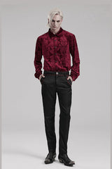 gothic long sleeve button Down mens red damask shirt