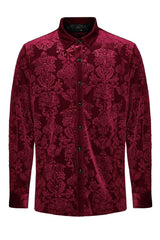 Jacquard long sleeve button Down mens red damask shirt