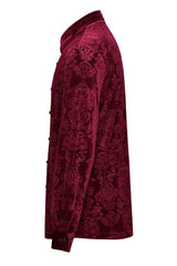steampunk long sleeve button Down mens red damask shirt