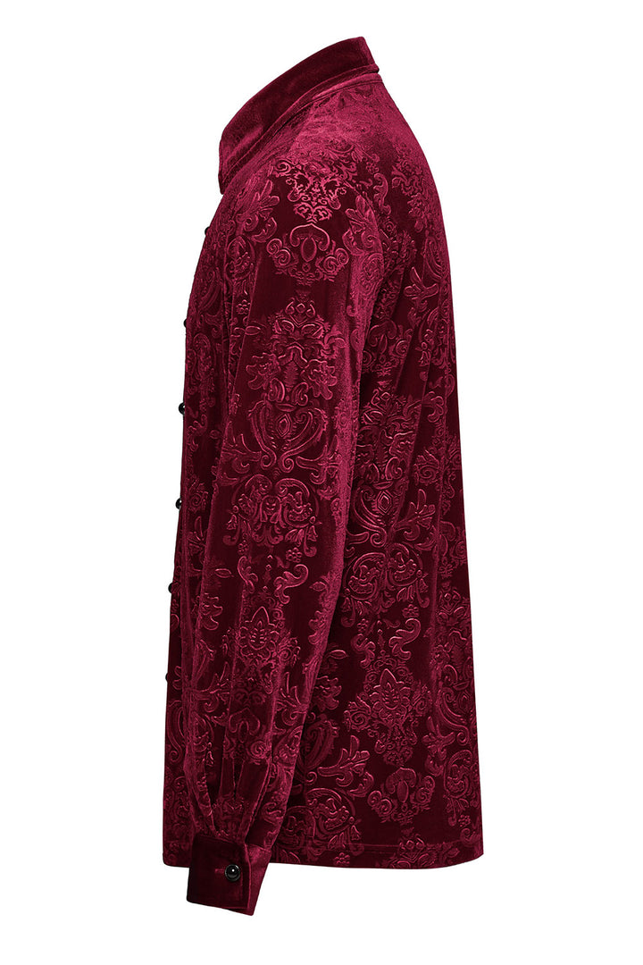 steampunk long sleeve button Down mens red damask shirt