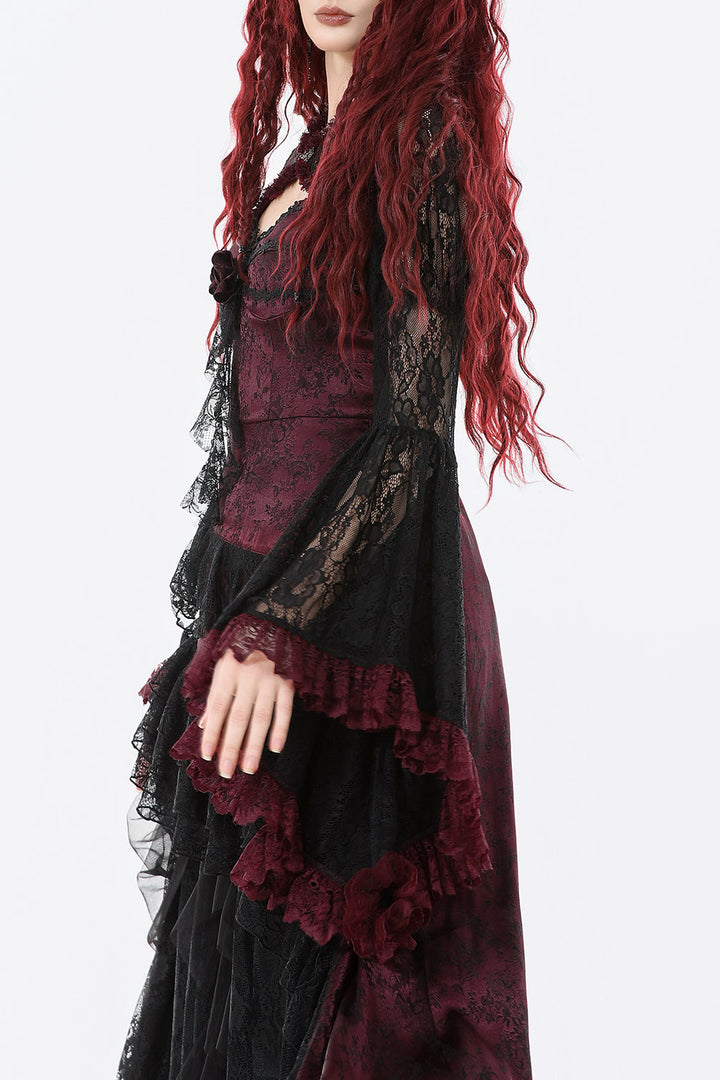 gothic black and red cardigan with flared sleeves