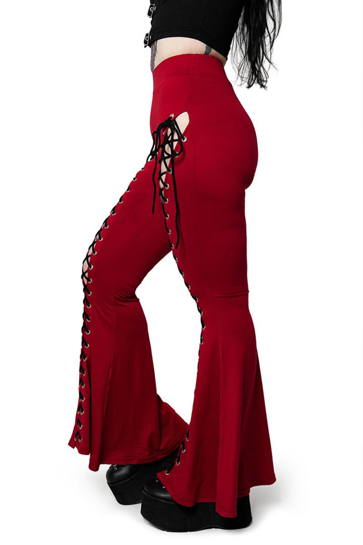 womens vampire red lace-up corset flared pants