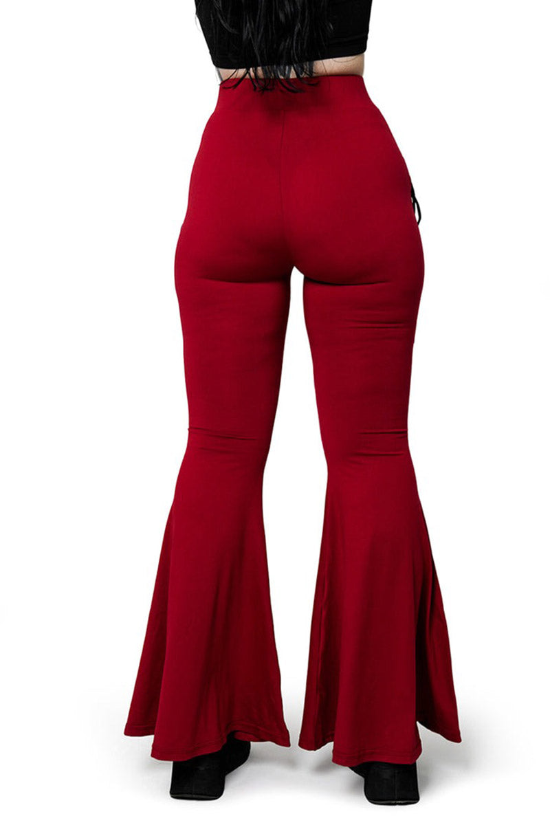 red lace-up eyelet pants