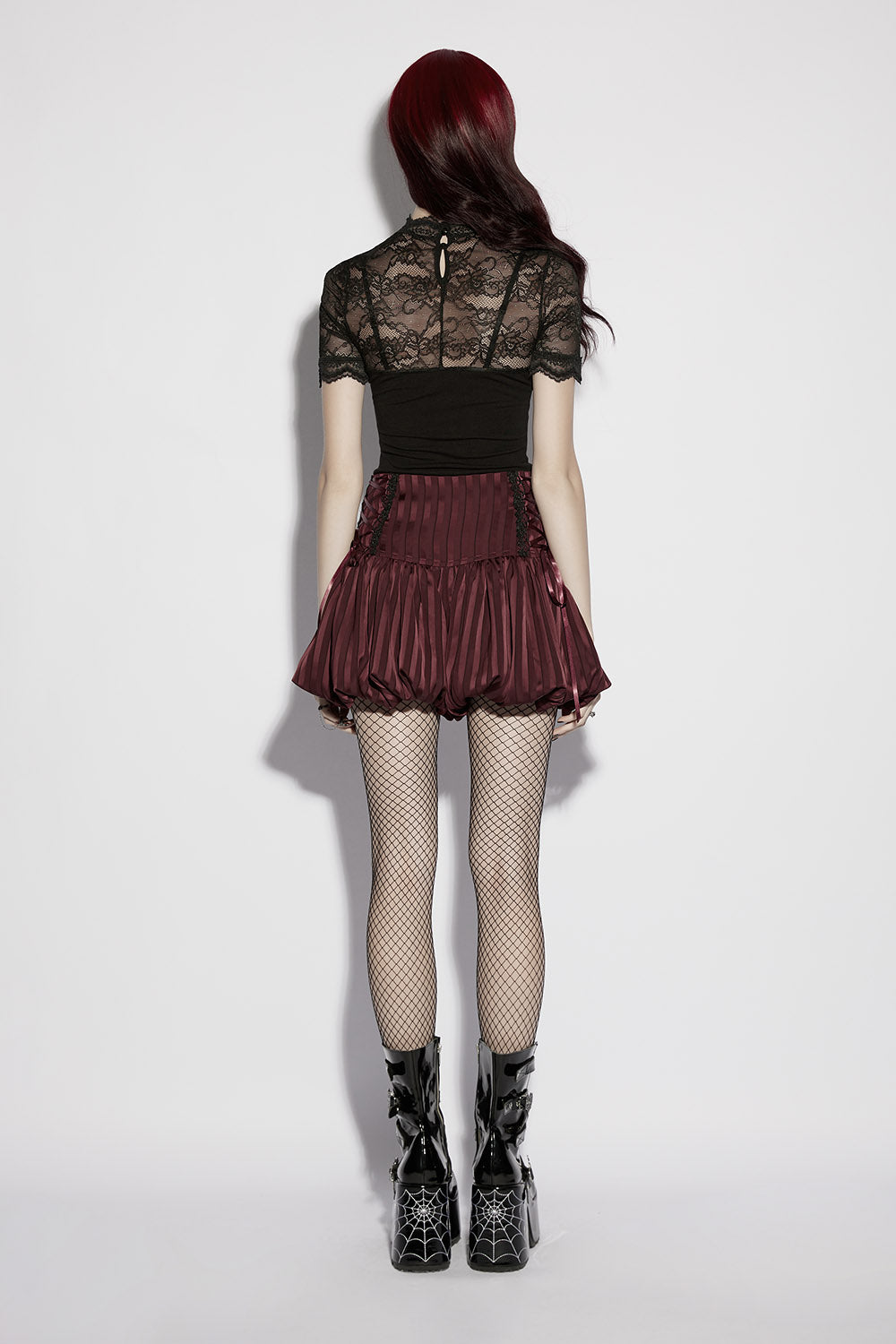 striped goth embroidered lace-up bloomer shorts
