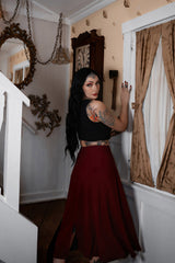 dark red skirt with pockets