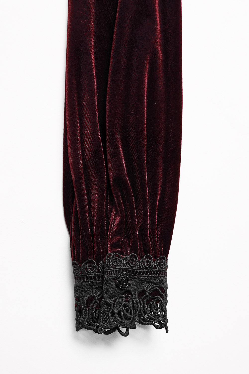 dark red velvet vampire goth button-down blouse with lace sleeves