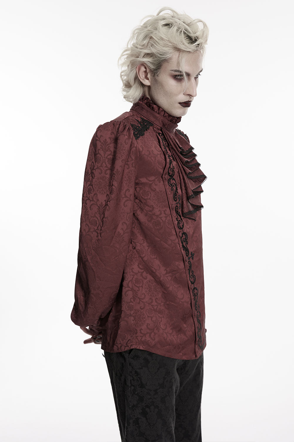 Victorian Lace Trimmed Gothic Shirts Vintage Ruffled Jacquard Top from Punk Rave