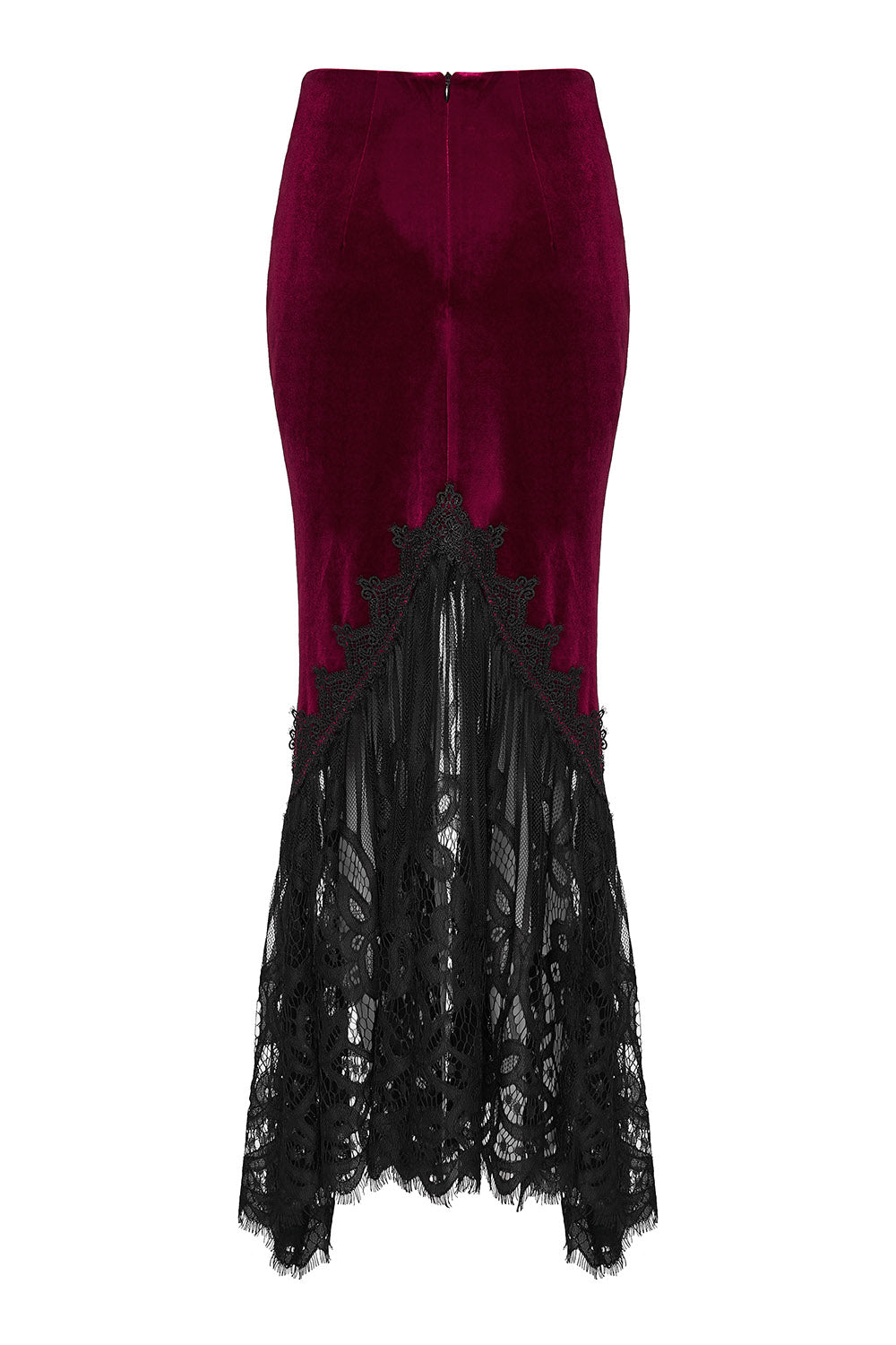 long maxi ruched dark red velvet skirt with punk rave