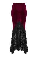 long maxi ruched dark red velvet skirt with punk rave