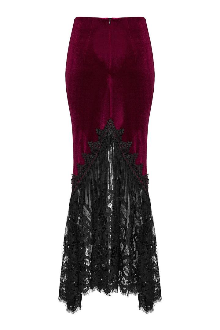 long maxi ruched dark red velvet skirt with punk rave
