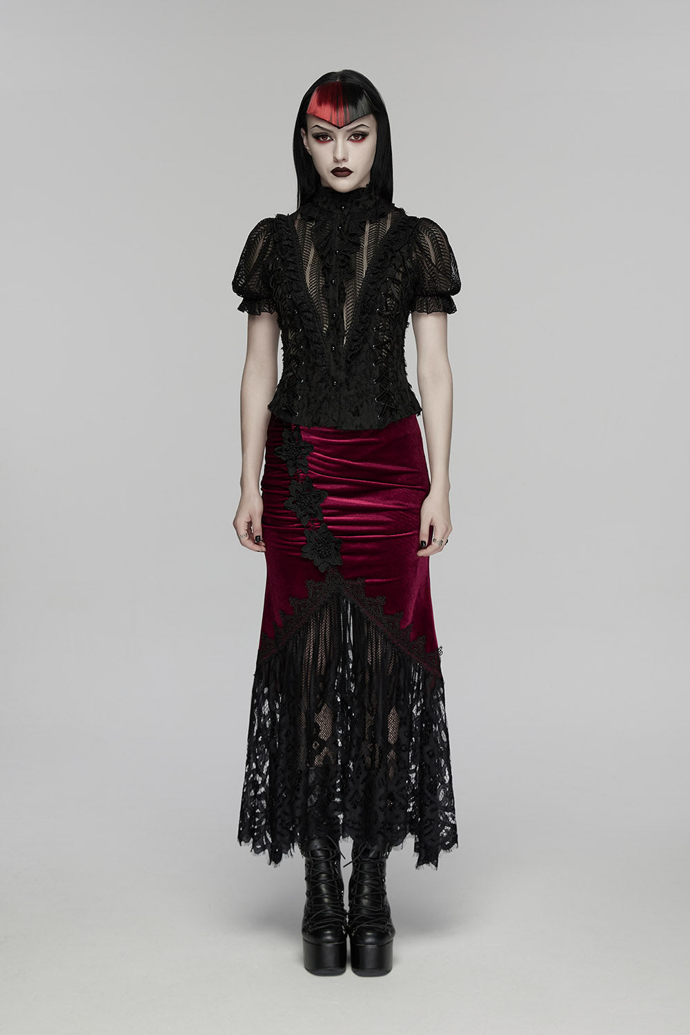 gothic dark red velvet skirt