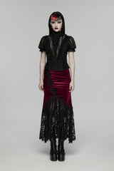 gothic dark red velvet skirt