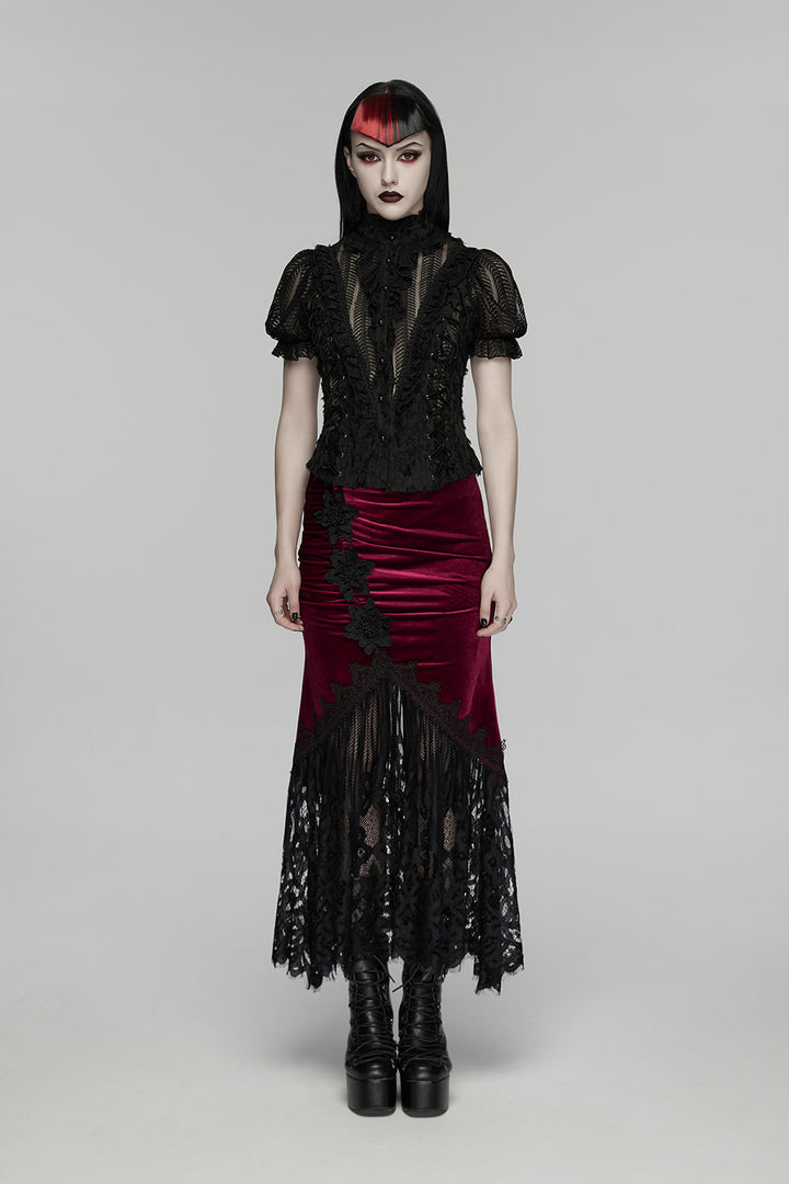gothic dark red velvet skirt