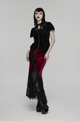 long maxi ruched dark red velvet skirt