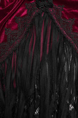highwaisted embroidered flower long maxi ruched dark red velvet skirt