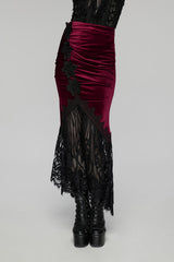dark red velvet skirt with lace hem