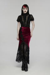 ruched dark red velvet skirt