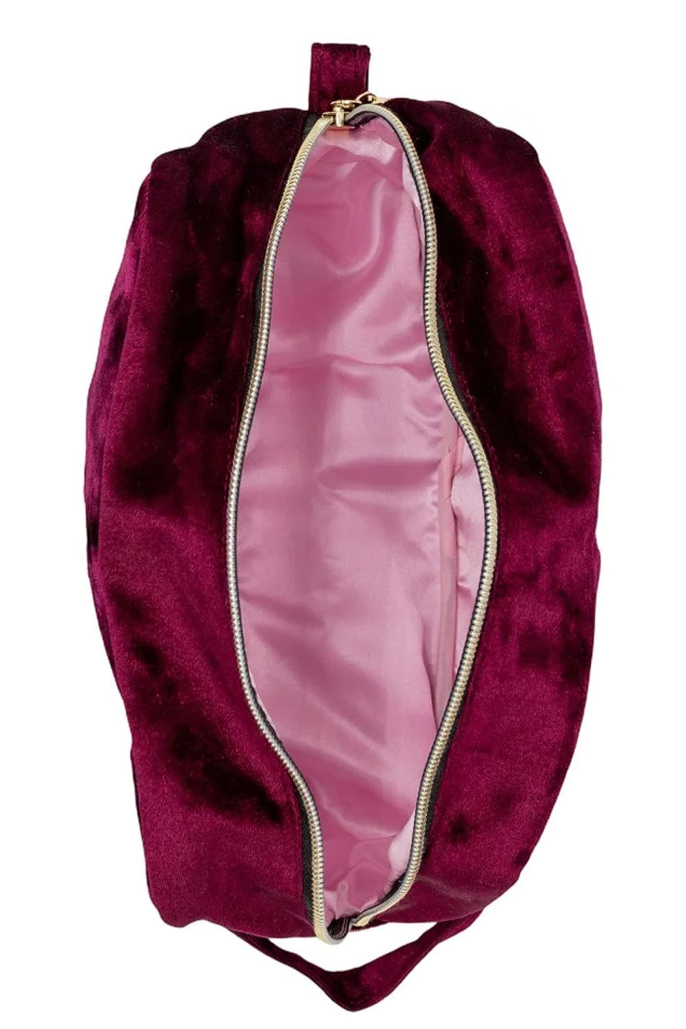 Baneful Botany Velvet Cosmetic Bag inside with pink lining