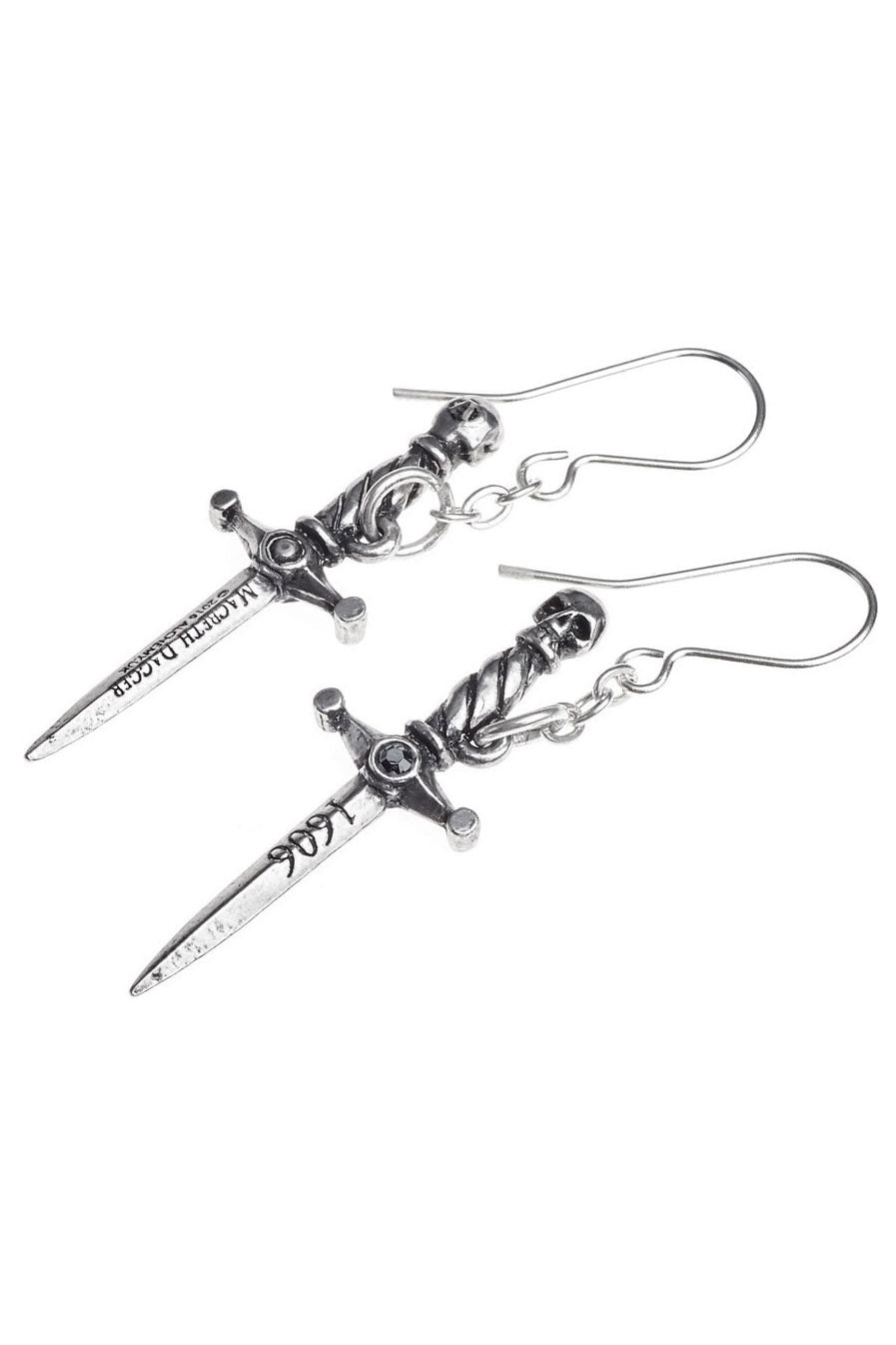 dagger earrings with skull hilts