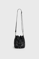 black vegan leather embroidered dark cottagecore bucket bag purse