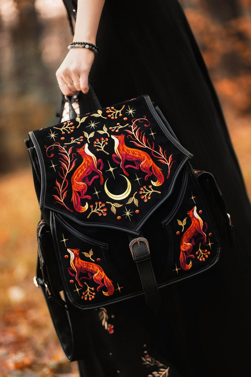 suede vegan embroidered whimsical backpack