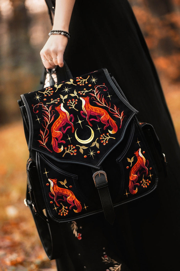 suede vegan embroidered whimsical backpack