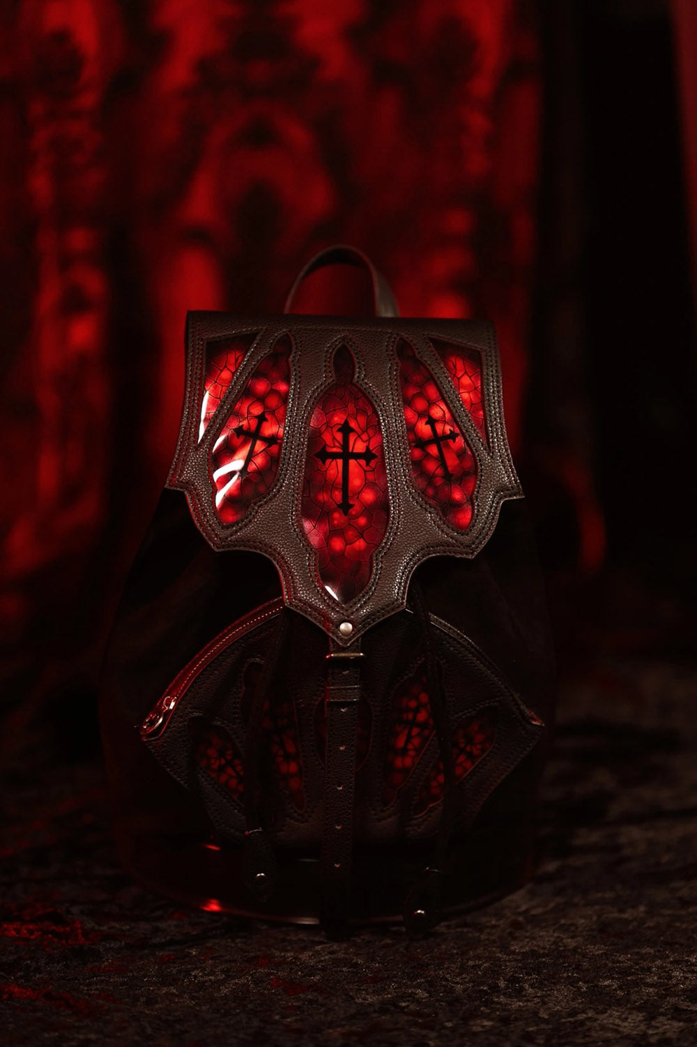 womens large suede gothic cathedral inspired backpack
