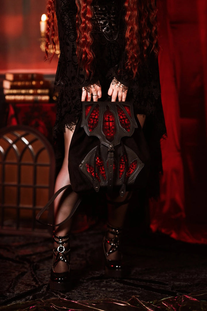 vegan suede gothic cathedral inspired backpack