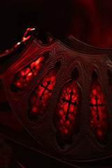 red and black vegan leather gothic cathedral purse