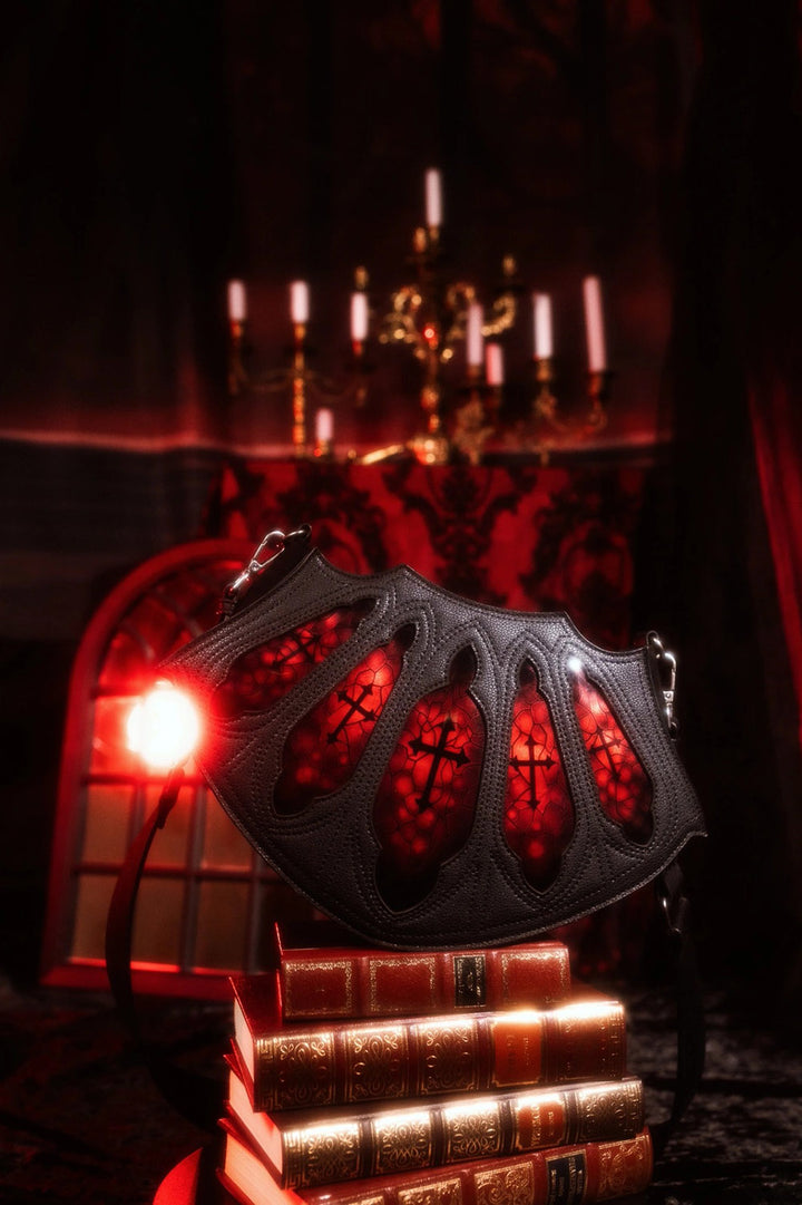 ornate stained glass restyle vegan leather cathedral shoulder bag