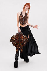 brown dark cottagecore moth wings corset top