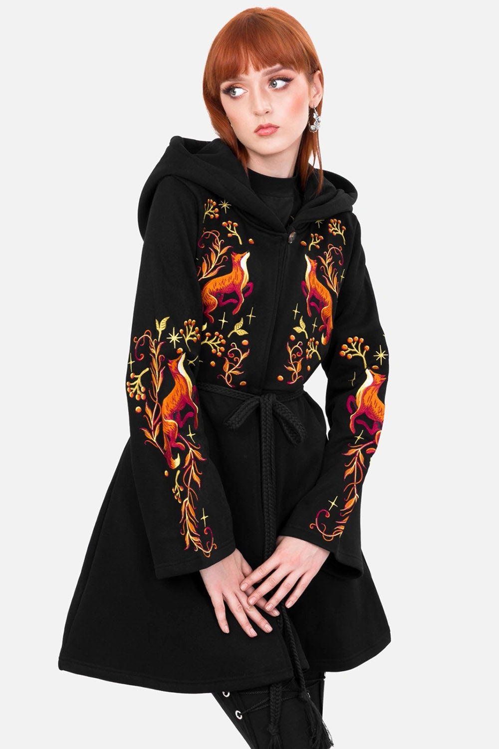 womens long sleeve hooded cotton embroidered fox hoodie jacket